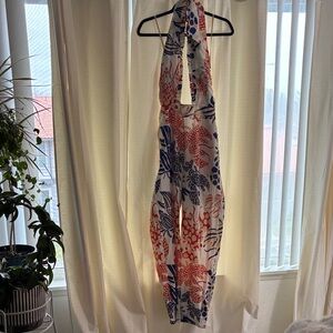 FARM Rio Red and Blue Floral Jumpsuit